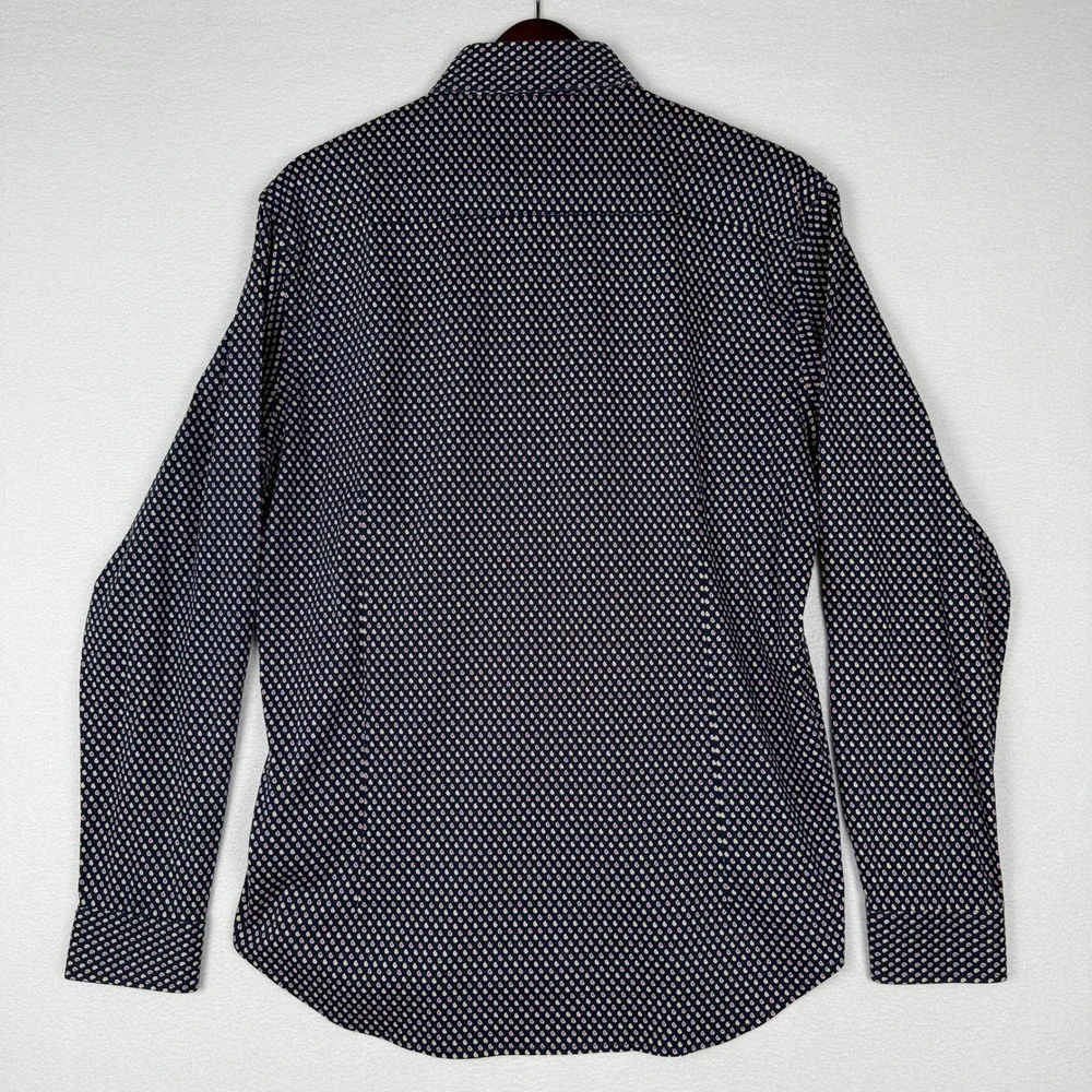 Buttercloth Mens L Navy Blue Paisley Print AOP Long Sleeve Button‎ Up Shirt
